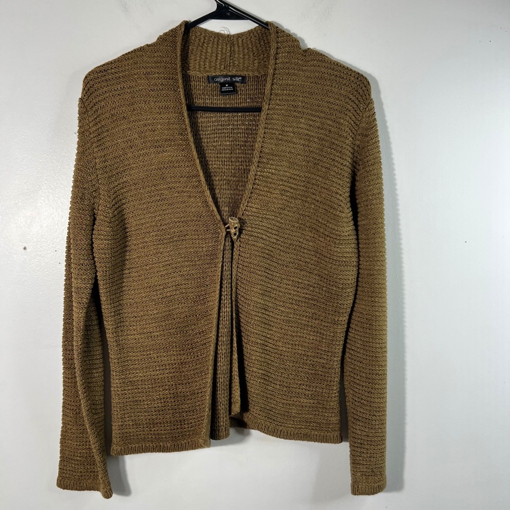 Womens August Silk Knit Cardigan Toggle Button Brown M Acrylic‎ Nylon
